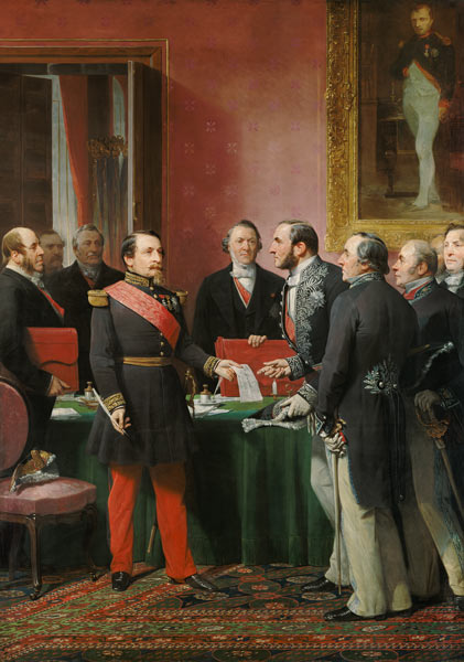 Napoleon III (1808-73) Hands Over The Decree allowing the Annexation of the Suburban Communes of Par von Adolphe Yvon
