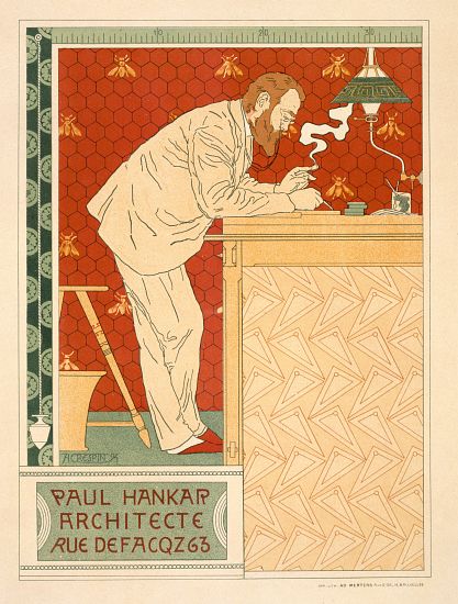 Reproduction of a poster advertising the architectural practice of Paul Hankar von Adolphe Louis Charles Crespin