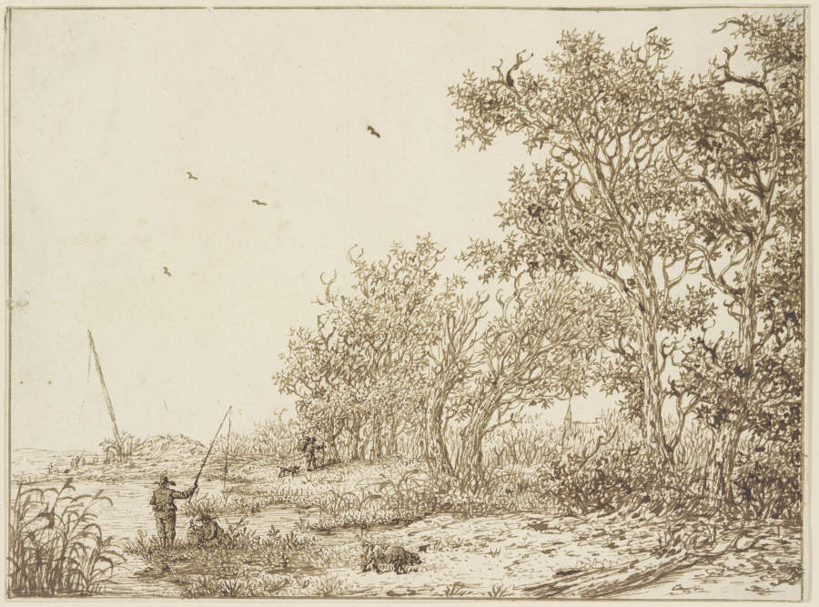 Landschaft mit Bäumen, vorne ein Angler von Adriaen Hendriksz. Verboom