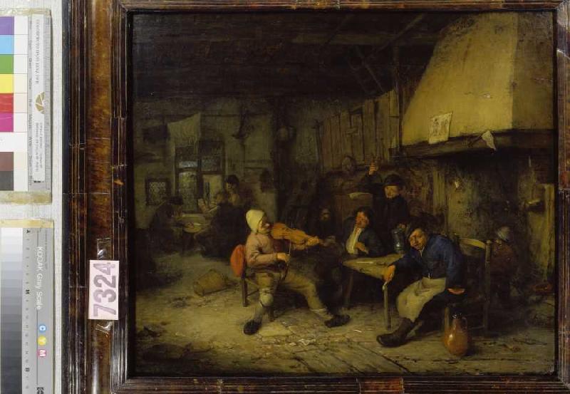 Geigenspieler und trinkende Bauern in einer Schenke von Adriaen Jansz van Ostade
