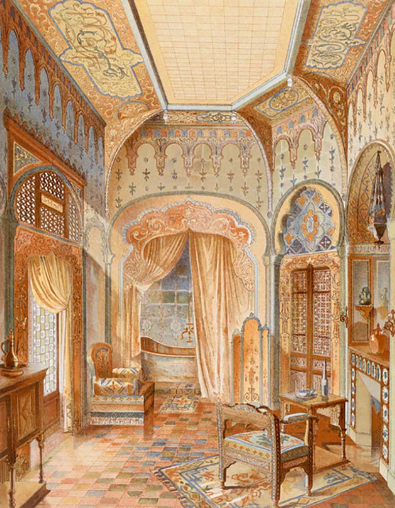 Ein Badezimmer im maurischen Stil, Illustration aus La Decoration Interieure, veröffentlicht um 1893 von Adrien Simoneton