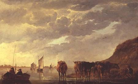 A herdsman with five cows by a river von Aelbert Cuyp