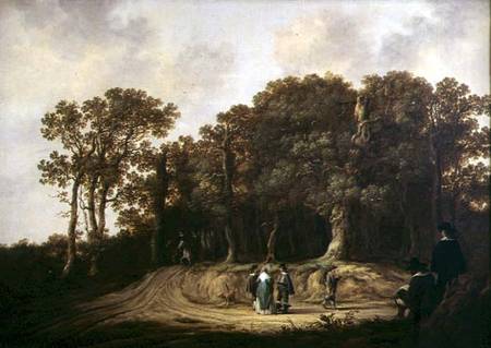 A Wooded Landscape with the Artist Sketching von Aelbert Cuyp