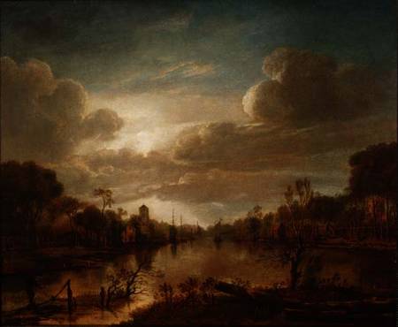 A river landscape by moonlight von Aert van der d.Ä Neer