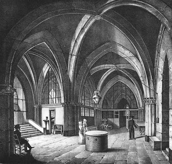 Interior view of the entrance room at the Conciergerie Prison; engraved by Alphonse Urruty (1800-70) von (after) Collard