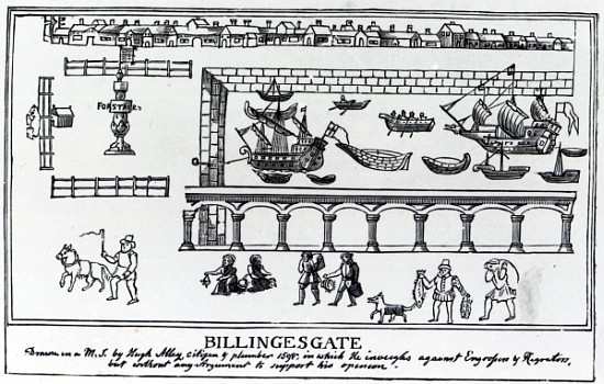 Billingsgate Market, London, after an original drawing from c.1598 von (after) English School