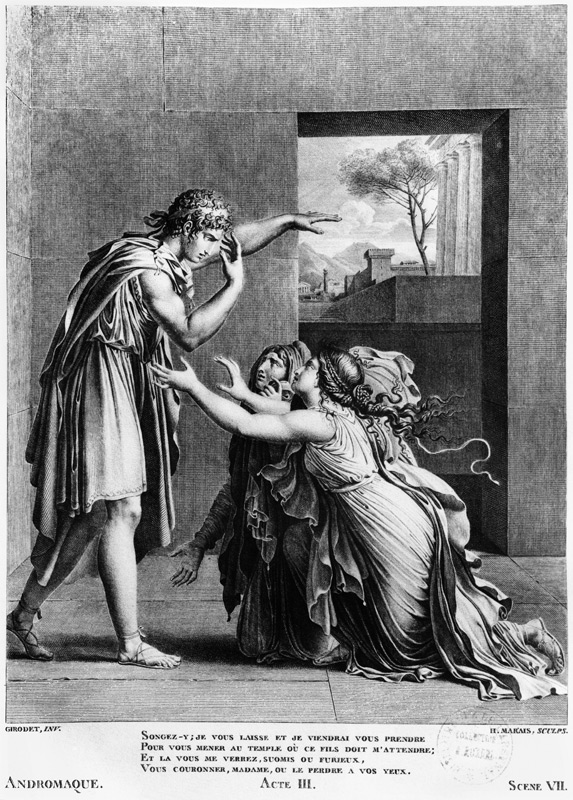 Andromache at the feet of Pyrrhus, illustration from Act III Scene 7 of ''Andromaque'' Jean Racine von (after) Anne Louis Girodet de Roucy-Trioson