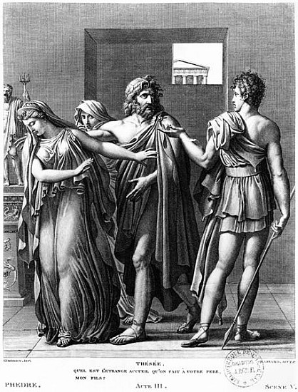 Phaedra, Theseus and Hippolytus, illustration from Act III Scene 5 of ''Phedre'' Jean Racine (1639-9 von (after) Anne Louis Girodet de Roucy-Trioson