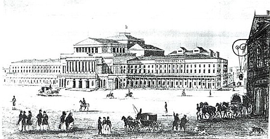 View of the Grand Theatre, Warsaw; engraved by Adam Pilinski (1810-87) von (after) Antonio Corazzi