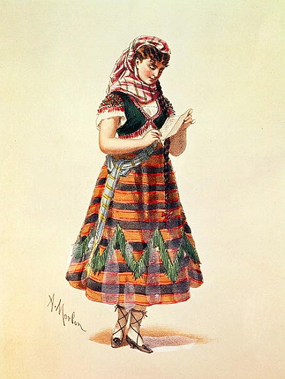 Hortense Schneider in her role in Offenbach''s operetta ''La Perichole'', illustration from ''Costum von (after) Antony Paul Emile Morlon