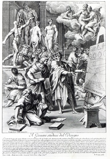 Allegory of a design studio; engraved by Nicolas Dorigny von (after) Carlo Maratti