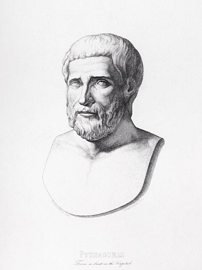 Portrait of Pythagoras (c.580-500 BC) ; engraved by B.Barloccini, 1849 von (after) C.C Perkins