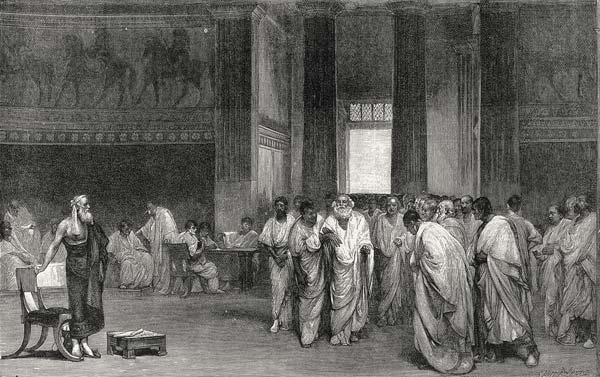 Appius Claudius persuading the Senate to reject Pyrrhus'' offer of Peace, from ''Leisure Hour'' von (after) Cesare Maccari