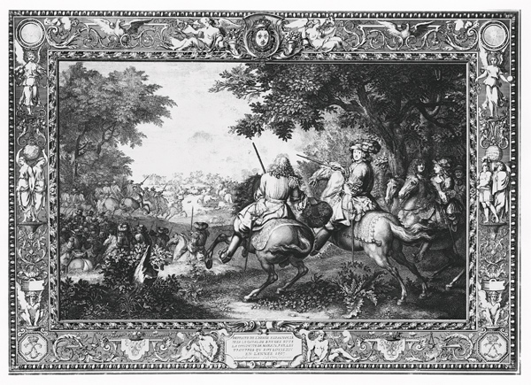Tenture ''Histoire du Roi'', Defeat of Count de Marsin; engraved by Sebastien Le Clerc (1673-1714) 1 von (after) Charles Le Brun