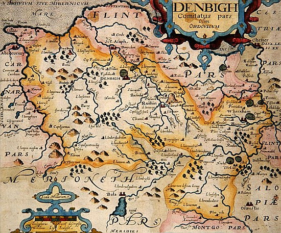 Map of Denbigh and Flint, from ''Britannia'' by William Camden von (after) Christopher Saxton