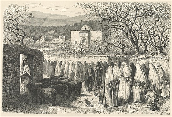Marabout and Procession: Tlemcen; engraved by Henri Theophile Hildibrand (1824-97) von (after) Edouard Riou