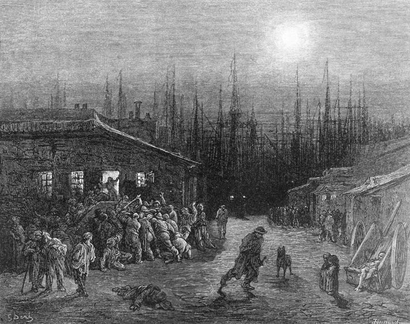 The Docks Night Scene, from ''London, a Pilgrimage'', written by William Blanchard Jerrold (1826-84) von (after) Gustave Dore