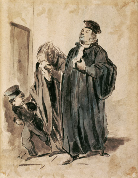 Judge, Woman and Child (ink on paper) von (after) Honore Daumier
