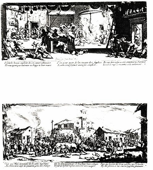 The Pillage of a Farm and The Razing of a Village, plates 5 and 7 from ''The Miseries and Misfortune von (after) Jacques Callot