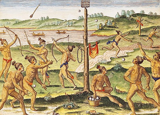 Indians Training for War, from ''Brevis Narratio...''; engraved by Theodore de Bry (1528-98) 1591 von (after) Jacques (de Morgues) Le Moyne