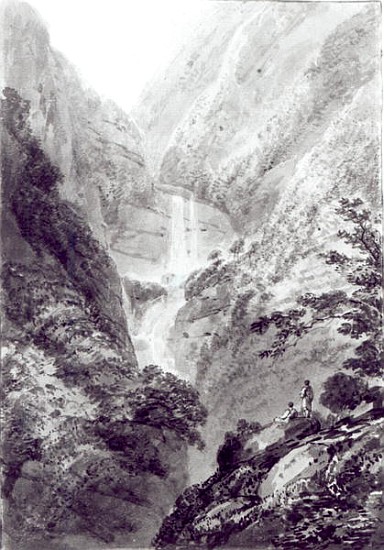 The Cascade of Minzapeezo, watercolour by Samuel Davies after an engraving, c.1800 von (after) James Basire