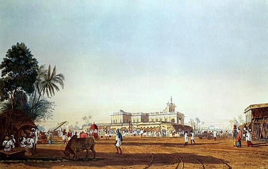 Lall Bazaar and the Portuguese Chapel, Calcutta; engraved by Robert Havell, pub. 1824 von (after) James Baillie Fraser