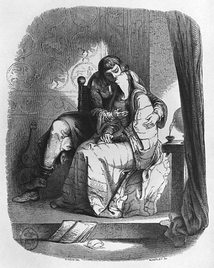 Heloise and Abelard kissing, illustration from ''Lettres d''Heloise et d''Abelard'' von (after) Jean Francois Gigoux