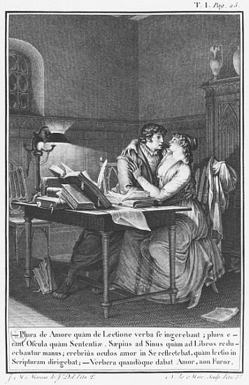Heloise and Abelard in their study, illustration from ''Lettres d''Heloise et d''Abelard'', volume I von (after) Jean Michel the Younger Moreau