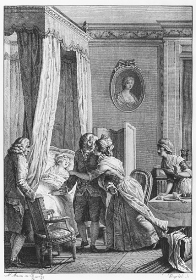 The visit of the doctor from Boson, illustration from ''La Nouvelle Heloise'' Jean-Jacques Rousseau  von (after) Jean Michel the Younger Moreau