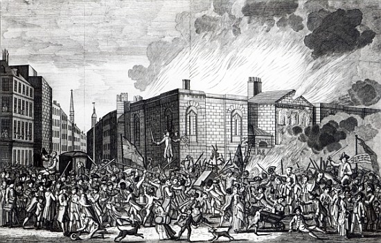 An exact representation of the Burning, Plundering and Destruction of Newgate the Rioters on the mem von (after) Jefferyes Hamett O'Neale
