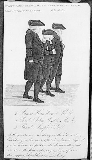 John Wesley walking in Edinburgh between James Hamilton M.D. and Joseph Cole von (after) John Kay