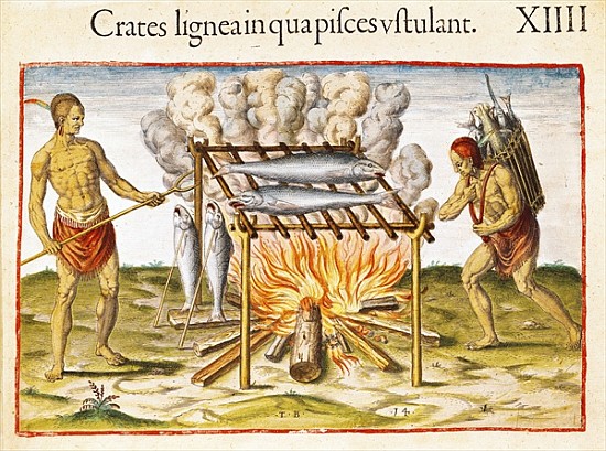 Cooking Fish, from ''Admiranda Narratio...''; engraved by Theodore de Bry (1528-98) 1585-88 von (after) John White