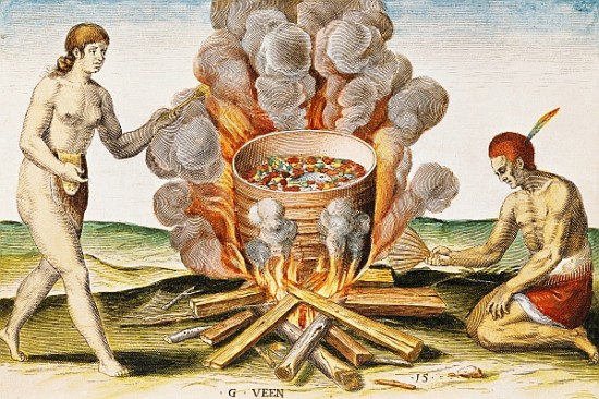 Cooking Food in a Terracotta Pot, from ''Admiranda Narratio... ''; engraved by Gysbert van Veen (156 von (after) John White