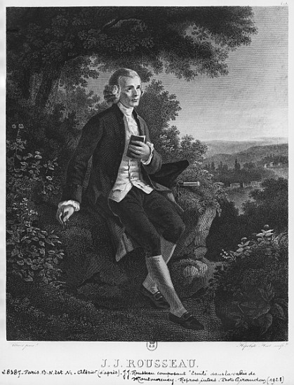 Jean-Jacques Rousseau composing ''Emile'' in Montmorency valley; engraved by Hippolyte Huet (19th ce von (after) Joseph Albrier