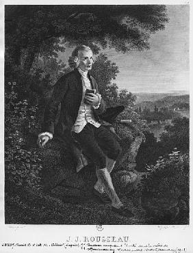Jean-Jacques Rousseau composing ''Emile'' in Montmorency valley; engraved by Hippolyte Huet (19th ce