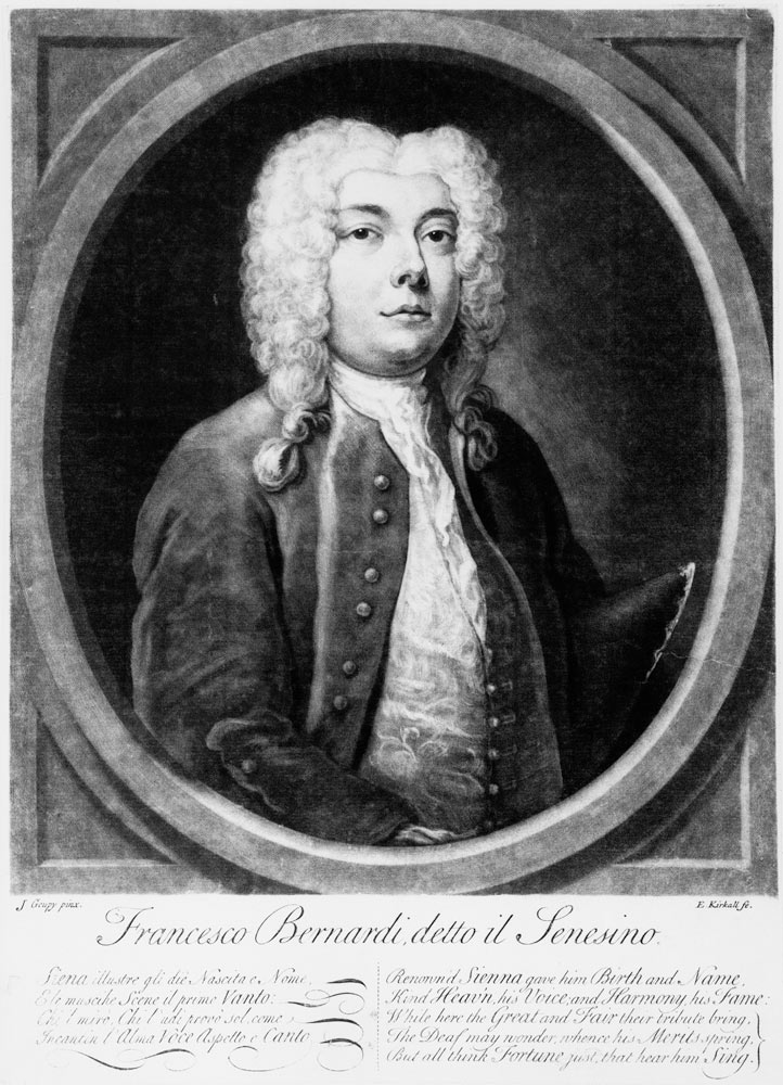 Francesco Bernardi Senesino; engraved by Elisha Kirkall von (after) Joseph Goupy