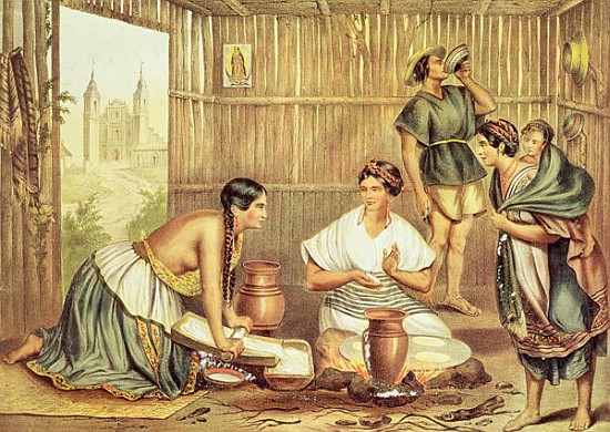 Indians Preparing Tortillas, from ''An Album of the Mexican Republic'' von (after) Julio Michaud
