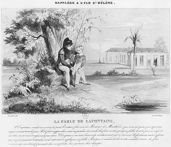 Napoleon I (1769-1821) on the island of St. Helena, explaining the Fables of Jean de La Fontaine to  von (after) Karl Loeillot-Hartwig