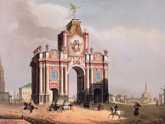 The Red Gate in Moscow, printed Lemercier, Paris, 1840s von (after) Louis Jules Arnout