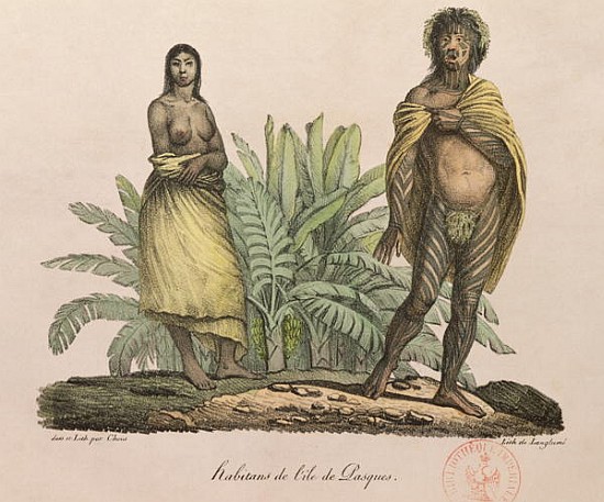 Inhabitants of Easter Island, from ''Voyage Pittoresque Autour du Monde''; engraved by G. Langlume von (after) Ludwig (Louis) Choris