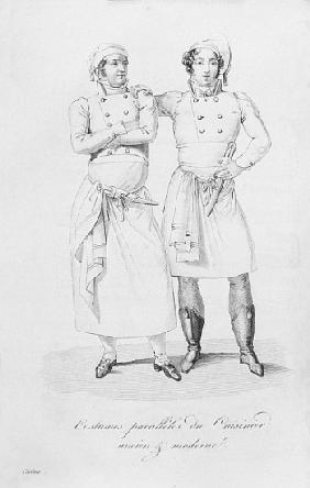 Costumes of cooks from different eras, from ''Le Maitre d''Hotel francais'' Marie Antoine Careme, pu