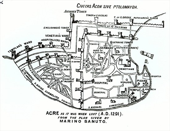 Acre as it was when lost (A.D. 1291) von (after) Marino the Elder Sanuto