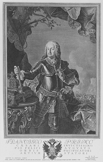 Francis I, Holy Roman Emperor; engraved by Philipp Andreas Kilian von (after) Martin II Mytens or Meytens