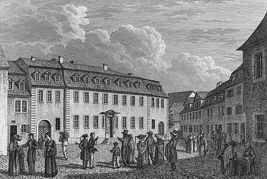 The house of Johan Wolfgang von Goethe (1749-1832) in Weimar; engraved by Ludwig Schutze (1807-72) 1 von (after) Otto Wagner