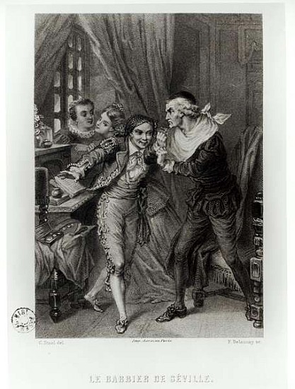 Figaro, illustration from Act III Scene 12 of ''The Barber of Seville'' Pierre Augustin Caron de Bea von (after) Pierre Gustave Eugene (Gustave) Staal