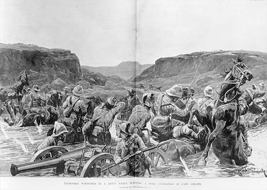 Yeomanry surprised in a drift while pursuing a Boer Commando in Cape Colony von (after) Richard Caton II Woodville