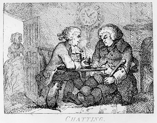 Chatting, illustration from ''Picturesque Beauties of Boswell, Part the First'', etched by Thomas Ro von (after) Samuel Collings