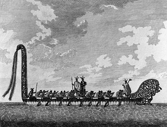 A War Canoe of New Zealand, c.April 1770, from ''A Collection of Drawings made in the Countries visi von (after) Sydney Parkinson