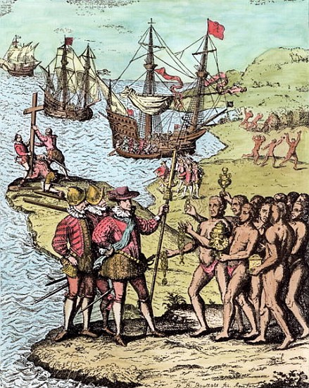 Columbus at Hispaniola, from ''The Narrative and Critical History of America'', edited Justin Winsor von (after) Theodore de Bry