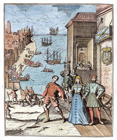 Parting of Columbus with Ferdinand and Isabella, from ''Narrative and Critical History of America'', von (after) Theodore de Bry
